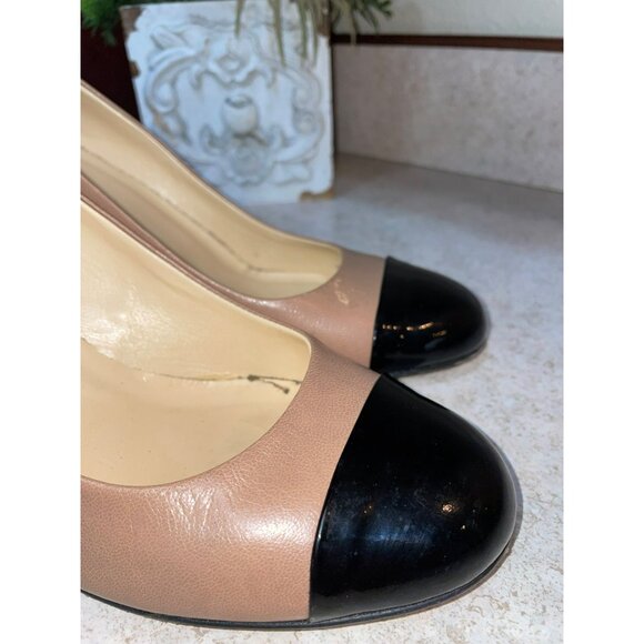 Kate Spade New York Leather Wedge Cap Toe Heels Beige & Black Womens Size 7.5 - Picture 6 of 8